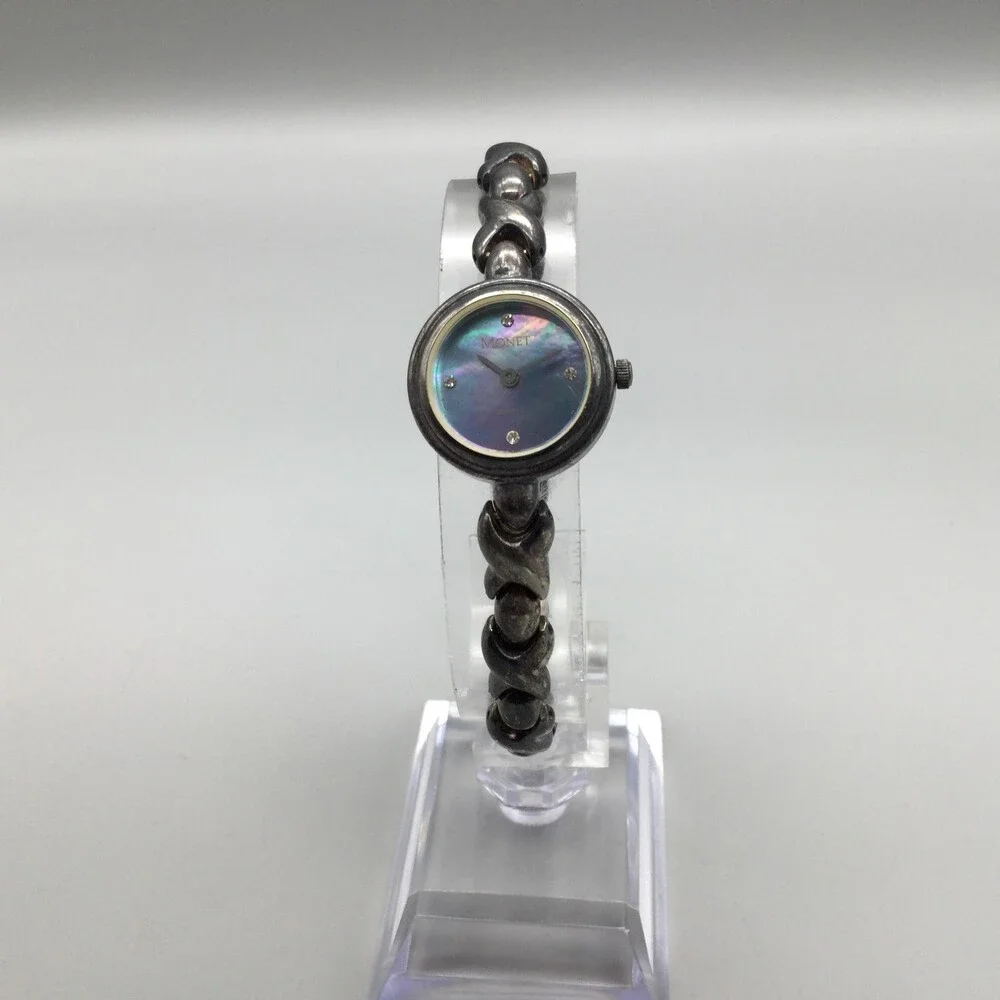 Vintage Monet Womens Watch 21mm Abalone Dial Silver Tone New Battery 7.25